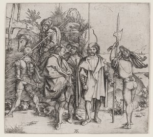 Cinco soldados y un turco a caballo, 1495-96 de Albrecht Dürer