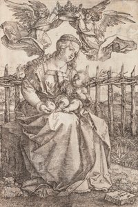 La Virgen María coronada por dos ángeles - Grabado en cobre de Albrecht Durer (1471-1528) de Albrecht Dürer