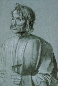 Retrato de un arquitecto (Hieronimus von Augsbourg) - Retrato de un arquitecto (Hieronymus von Augsburg) - Dibujo de Albrecht Durer (1471-1528), Pluma, pincel, tinta negra y color blanco sobre papel azul oscuro 1506 (39,1x26,6 cm) - Museos Estatales, Berlí