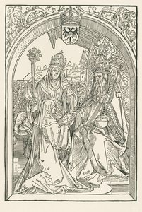 Roswitha, en presencia de su sobrina Gerba, abadesa de Gandersheim, presenta sus obras al emperador Otón I de Albrecht Dürer or Duerer