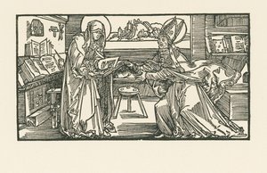 Santa Birgitta en su cámara entregando su obra a un obispo de Albrecht Dürer or Duerer