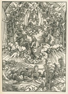 San Juan ante Dios y los veinticuatro Ancianos en el Cielo. El Apocalipsis de San Juan, c.1496 (xilografía) de Albrecht Dürer or Duerer