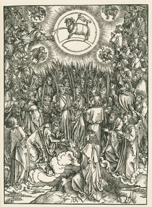 La Adoración del Cordero y el Himno de los Elegidos. El Apocalipsis de San Juan, c.1496-97 (xilografía) de Albrecht Dürer or Duerer