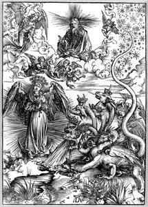 La mujer apocalíptica o La mujer vestida del sol y el dragón de siete cabezas, del Apocalipsis o la Revelación de San Juan de Albrecht Dürer