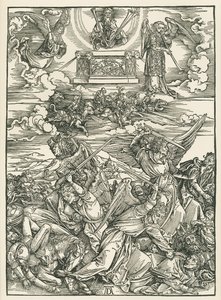 La batalla de los ángeles. El Apocalipsis de San Juan, c.1496-98 (xilografía) de Albrecht Dürer or Duerer