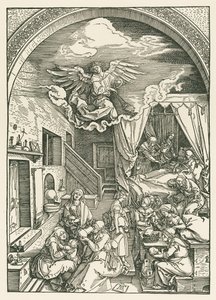 El nacimiento de la Virgen, c.1503 (xilografía) de Albrecht Dürer or Duerer
