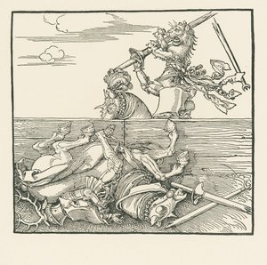 El Torneo Extranjero. Maximiliano ha levantado de la silla a su oponente Jacop de Heri, c.1517-18 (xilografía) de Albrecht Dürer or Duerer