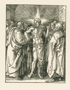 La Incredulidad de Santo Tomás, c.1510-10 (xilografía) de Albrecht Dürer or Duerer