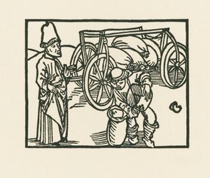 El Sacerdote tiene un saco en un carro y se está poniendo avena en él, c.1489-90 (xilografía) de Albrecht Dürer or Duerer