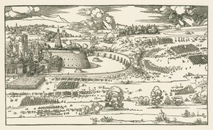 El asedio de una fortaleza. Bloque izquierdo de Albrecht Dürer or Duerer