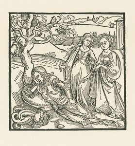 Al caballero en meditación se le unen sus dos hijas de Albrecht Dürer or Duerer