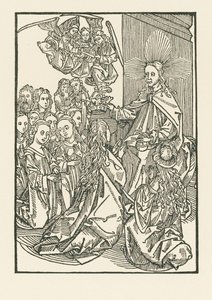 La recompensa de los elegidos, representada por la coronación de María rodeada de los Santos de Albrecht Dürer or Duerer