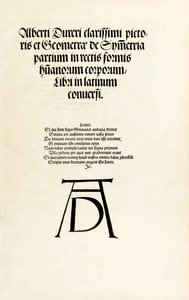 Página de título con el monograma de xilografía de Durero de 