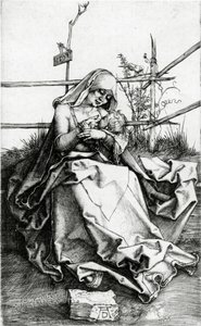 Virgen y Niño sentados en un banco de hierba de Albrecht Dürer