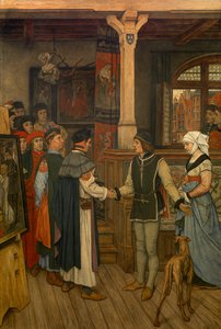 Los Magisters en el taller de Jan van Eyck, c.1895-1900 (mural) de Albrecht de Vriendt