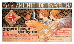 Cartel de la tercera "Exposición de Bellas Artes e industrias artísticas" de Barcelona en 1896 - Litografía de Alexandre de Riquer i Ynglada (1856-1920)