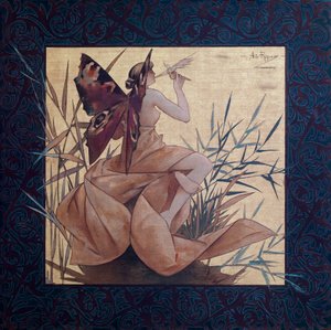 Composición con una ninfa alada entre los juncos - Pintura de Alexandre de Riquer i Ynglada (1856-1920)