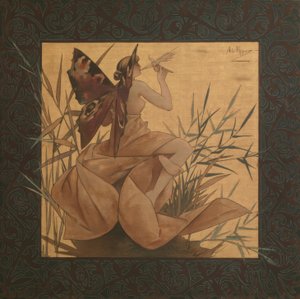 Composición con ninfa alada entre los juncos