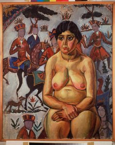 Mujer desnuda delante de una alfombra persa de Aleksandr Aleksandrovich Osmerkin