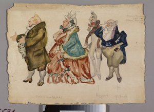 Varios trajes masculinos y femeninos. Proyecto de vestuario para la ópera "Eugene OneGuine". de Aleksandr Aleksandrovich Osmerkin