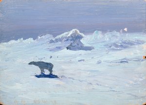 Un oso polar cazando en una noche iluminada por la luna, 1899 de Aleksandr Alekseevich Borisov