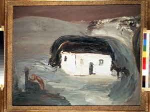 Paisaje con una casa blanca. Pintura de Alexander Davidovich Drevin (1889-1938). Óleo sobre lienzo, 74 x 92 cm