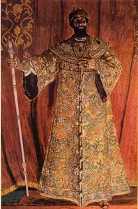 Retrato de Fyodor Ivanov Shaliapin 1873-1939 en el papel de Boris Godunov, 1912, 1965 de Aleksandr Jakovlevic Golovin