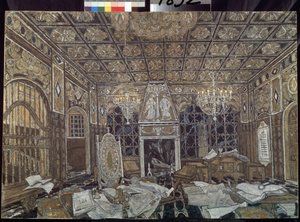Decor preparatoire pour la piece ""Othello"" de William Shakespeare (1564-1616) (Escenografía para la obra Othello de William Shakespeare) - Peinture de Alexander Yakovlevich Golovin (Alexandre Golovine) (1863-1930), témpera sobre madera de Aleksandr Jakovlevic Golovin