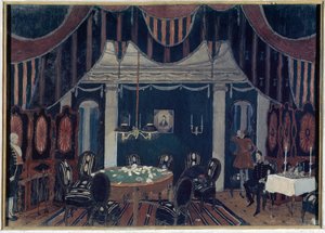 Decor preparatoire pour la piece de theatre ""La mascarade"" de Mikhail Lermontov (1814-1841) (Escenografía para la obra de teatro The Masquerade de Mikhail Lermontov) - Pintura de Alexander Yakovlevich Golovin (Alexandre Golovine) (1863-1930), témpera sur de Aleksandr Jakovlevic Golovin