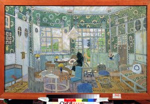 Decoración preparatoria para la obra le petit Eyolf de Henrik (Henri) Johan Ibsen (1828-1906) (Escenografía para la obra de teatro Little Eyolf de H.Ibsen). Obra de Alexander Yakovlevich Golovin (Alexander Golovin) (1863-1930), acuarela sobre cartón