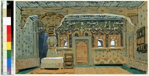 Escenografía preparatoria para la ópera The Pskovitaine (La doncella de Pskov) de Nicholas Rimsky Korsakov (Rimsky-Korsakov) (1844-1908) ( Escenografía para la ópera The Pskov Maiden, de N.Rimsky Korsakov (Rimsky- Korsakov).Obras de Alejandro Yakvlevic