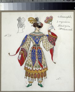 Diseño de Vestuario para la obra le bal masque de Mikhail Lermontov (1814-1841) (Diseño de Vestuario para la obra La Mascarada de M.Lermontov). Obra de Alexander Yakovlevich Golovin (Alexander Golovin) (1863-1930), acuarela, gouache, tinta y lápiz sobre pa de Aleksandr Jakovlevic Golovin