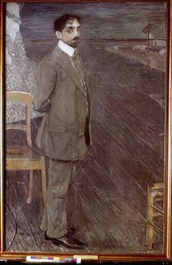 Retrato del poeta Mikhail Kuzmin (1875-1936) (Retrato del poeta M. Kuzmin). Obra de Alexander Yakovlevich Golovin (1863-1930), témpera y pastel sobre lienzo