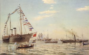 El emperador alemán Guillermo II visitando Kronstadt en julio de 1888 de Aleksandr Karlovich Beggrov