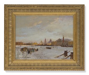 Vista sobre el Neva congelado, las columnas rostrales, la Catedral de San Isaac y el Almirantazgo, San Petersburgo de Aleksandr Karlovich Beggrov