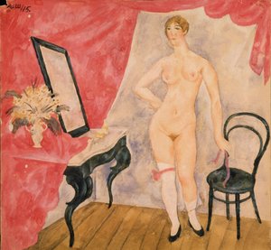 Mujer con espejo. Pintura de Alexander Vasilyevich Shevchenko (1883-1948), óleo sobre lienzo