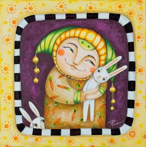 Personaje sonriente y conejitos de Aleksandra Paranchenko