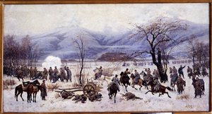 Guerra ruso-turca (ruso-turca) (1877-1878): la cuarta batalla del paso de Shipka en Bulgaria del 5 al 9 de enero de 1878 (la cuarta batalla del paso de Shipka). Pintura de Alexei Danilovich Kivshenko (1851-1895)