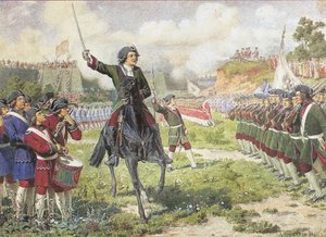 Ejercicio militar de las fuerzas de diversión de Pedro I cerca de Kozukhovo, 1880 de Aleksei Danilovich Kivshenko