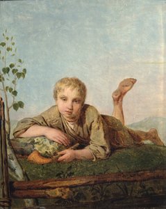 Pastor con una flauta, 1820s de Aleksei Gavrilovich Venetsianov