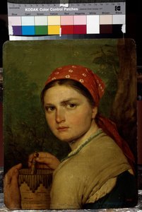 Una campesina - Pintura de Alexei Gavrilovich Venetsianov (1780-1847), óleo sobre lienzo, alrededor de 1824, arte ruso de Aleksei Gavrilovich Venetsianov