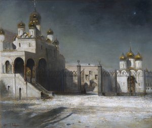 La Plaza de la Catedral en el Kremlin de Moscú de noche de Alexei Kondratjewitsch Sawrassow