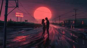 Pareja ante una puesta de sol roja de Alena Aenami