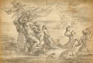 Venus sentada en su carro de mar amamantando a Cupido de Alessandro Algardi