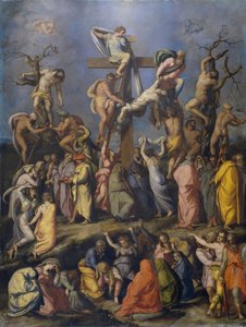 El Descendimiento de la Cruz - Pintura de Alessandro Allori (1535-1607), óleo sobre lienzo (70x54 cm), hacia 1560 - (El Descendimiento de la Cruz, Óleo sobre lienzo de A. Allori, c. 1560) - Museo del Prado , madrid de Alessandro Allori