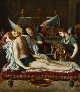 Le Corps du Christ oint par deux anges - El Cuerpo de Cristo ungido por dos ángeles - Allori, Alessandro (1535-1607) - ca 1593 - Óleo sobre cobre - 45x39 - Szepmuveszeti Muzeum, Budapest de Alessandro Allori