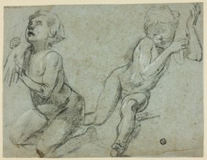 Bocetos de dos putti, uno con la mano de Cristo muerto (anverso); torso y piernas de una figura arrodillada (reverso) de Alessandro Casolani