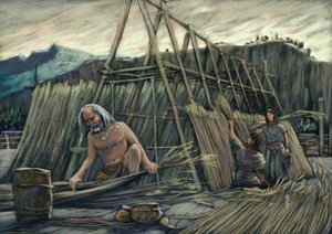Construcción de casas palafíticas, casas prehistóricas. de Alessandro Lonati