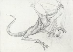 Criatura fantástica: Un dragón dibujado a lápiz por Alessandro Lonati de Alessandro Lonati