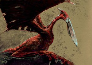 Monstruos y criaturas fantásticas, criptozoología: representación de un kongamato, una criatura volátil parecida a un pterosaurio que se dice haber visto en los pantanos de Jiundu, en el distrito de Mwinilunga, al oeste de Zambia - Dibujo de Alessandro Lon de Alessandro Lonati